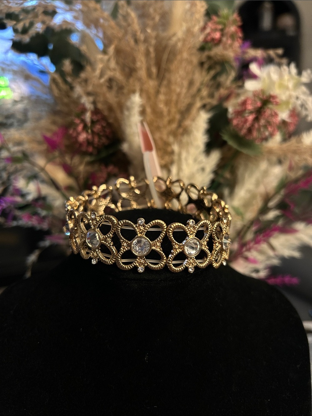 Blush Gold Filigree Bracelet with Clear Crystals